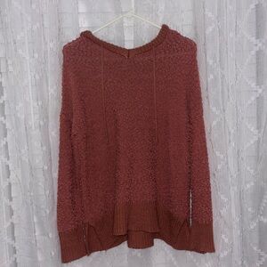 Francesca’s Cozy Mauve Textured Pull Over Sweater w/ Hood